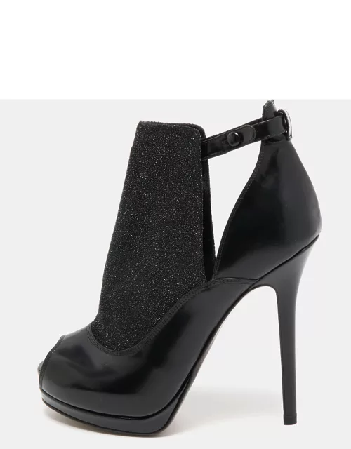 Fendi Black Leather and Glitter Ankle Length Bootie