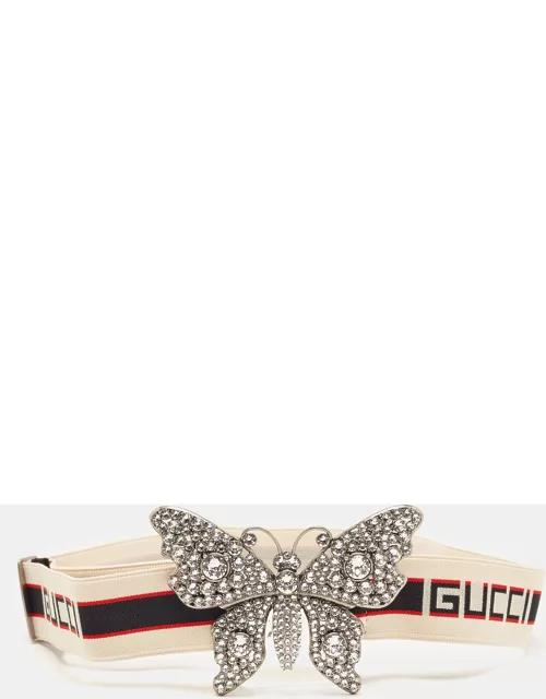 Gucci White Elastic Band Crystals Embellished Butterfly Waist Belt 80C