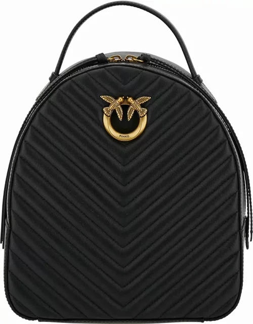 Pinko love Click Black Backpack With Love Birds Diamond Logo Detail In Chevron Leather Woman