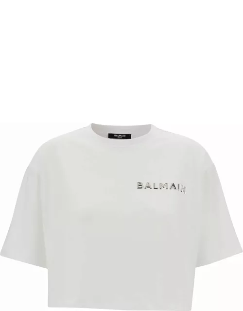 Balmain Cropped T-shirt With Metallic Logo