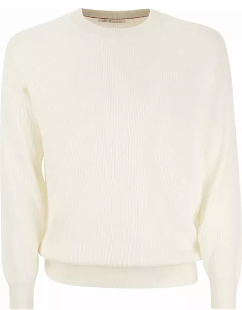 Brunello Cucinelli Cotton Rib Sweater With Raglan Sleeve