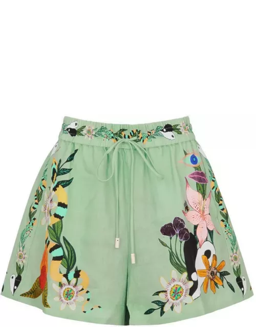 Alemais Meagan Floral-print Linen Shorts - Green - 8 (UK8 / S)