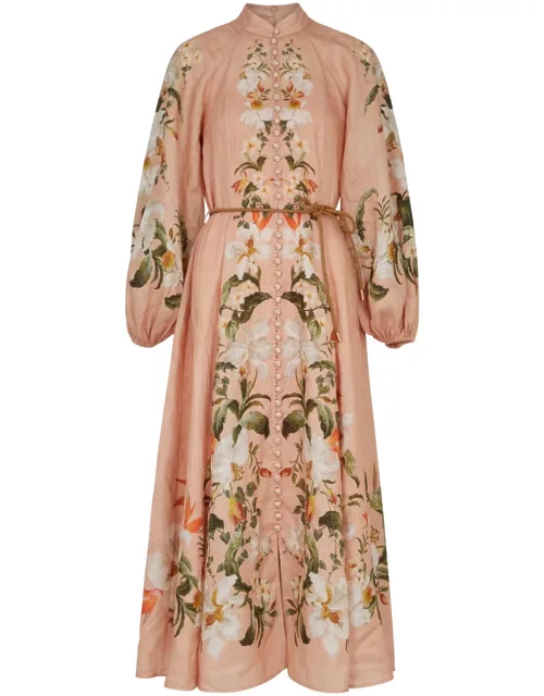 Zimmermann Lexi Billow Floral-print Linen Midi Dress - Pink - 1 (UK 10 / S)