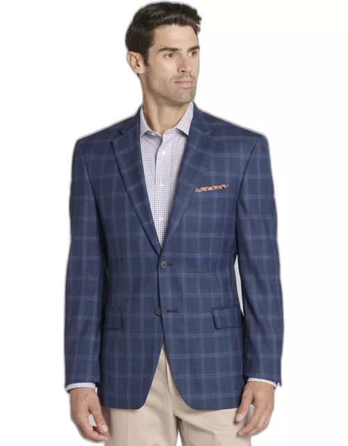 JoS. A. Bank Big & Tall Men's Traditional Fit Windowpane Sportcoat , Blue, 54 Regular