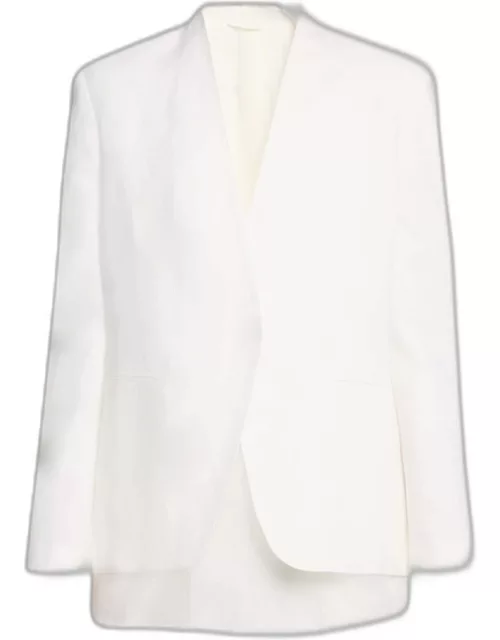Linen-Blend Blazer Jacket with Crispy Organza Underlay