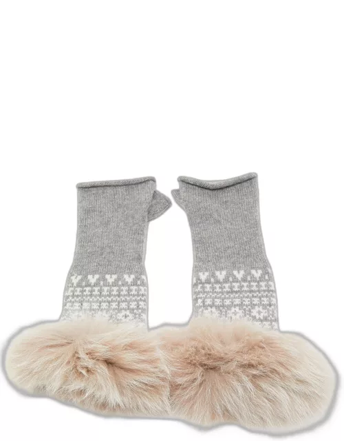 Loro Piana Grey Cashmere Fox Fur Detailed Fingerless Gloves