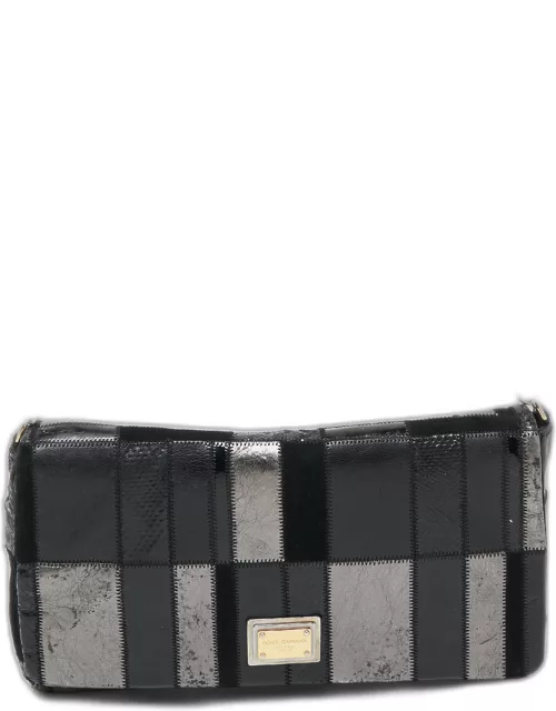 Dolce & Gabbana Black/Grey Mixed Leather and Snakeskin Patchwork Chain Bag