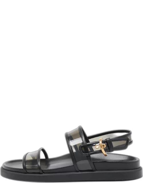 Gianvito Rossi Black Leather and PVC Slingback Flat Sandal
