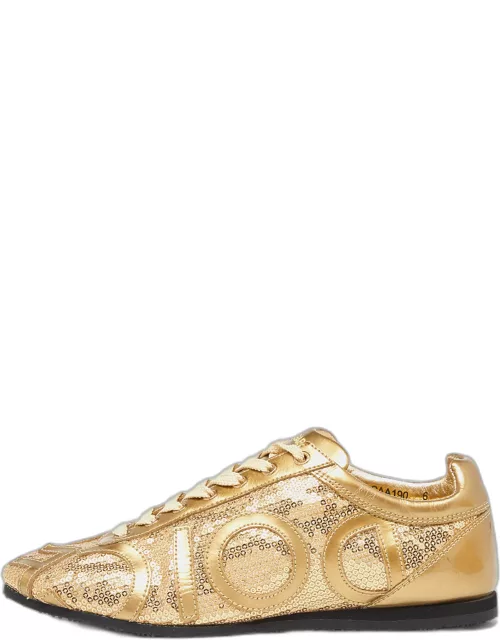 Dolce & Gabbana Gold Patent Leather and Sequin Embellished Low Top Sneaker
