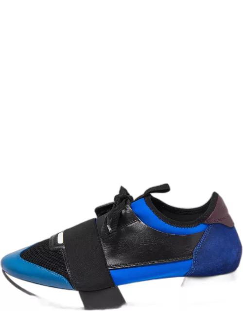 Balenciaga Tri Color Leather Neoprene and Mesh Race Runner Sneaker