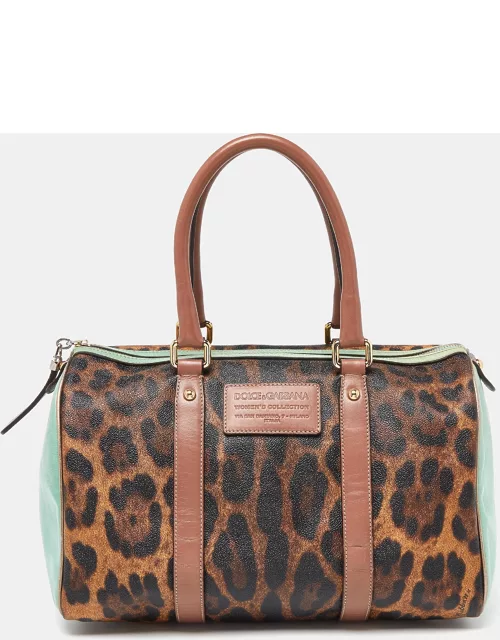 Dolce & Gabbana Multicolor Leopard Coated Canvas and Leather Miss Escape Boston Bag