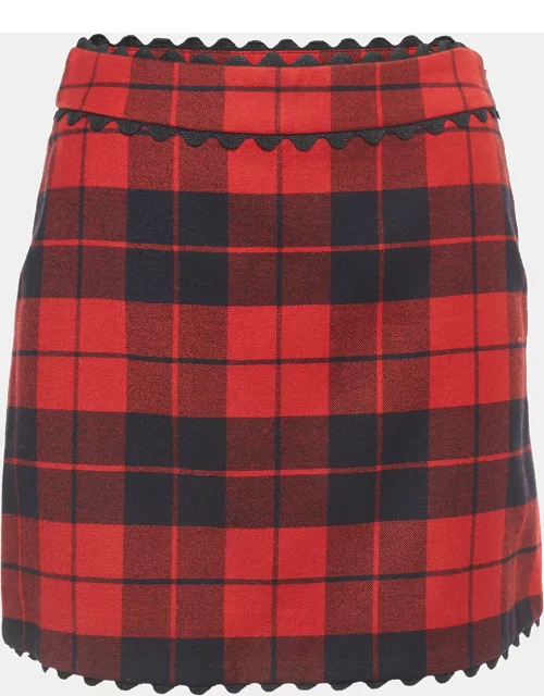 Moschino Cheap and Chic Red Checked Wool Mini Skirt