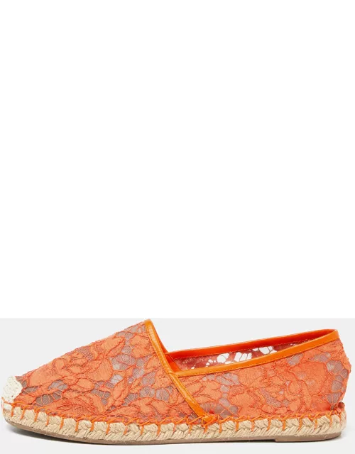 Valentino Neon Orange Lace Espadrille Flat