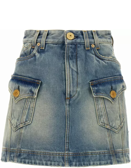 Balmain A-line Mini Denim Skirt