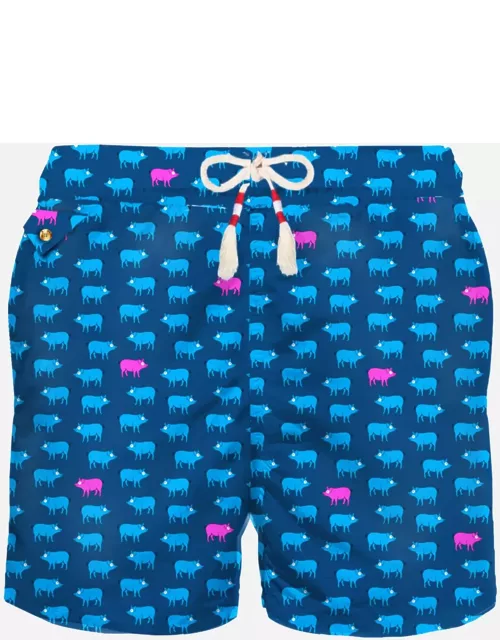 MC2 Saint Barth Man Light Fabric Swim Shorts With Pigs Print