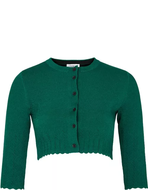 Victoria Beckham VB Body Glittered Cropped Stretch-knit Cardigan - Green - 10 (UK10 / S)