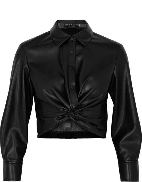 Alice + Olivia Phebe Cropped Faux Leather Shirt - Black - XS (UK6 / XS)