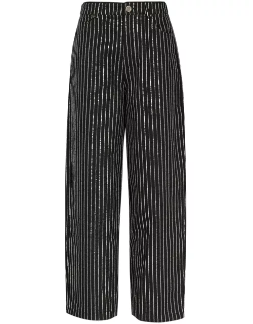 Rotate Birger Christensen Striped Sequin-embellished Wide-leg Jeans - Black - 30 (W30 / UK12 / M)