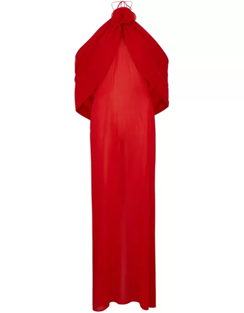 Magda Butrym Halterneck Cape-effect Stretch-silk Maxi Dress - Red - 40 (UK12 / M)