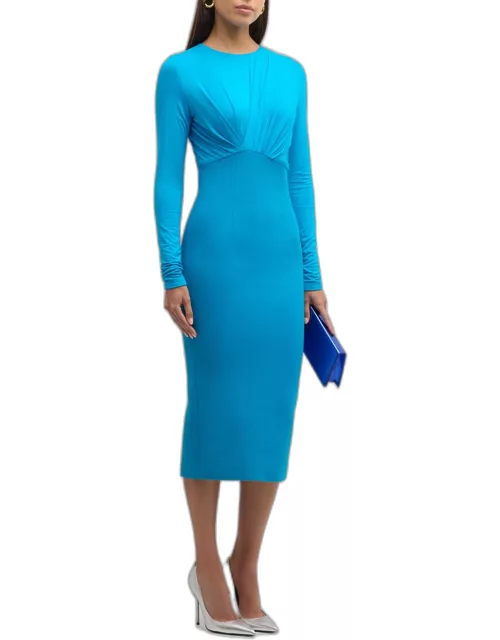 Ruched Empire-Waist long-Sleeve Midi Dres