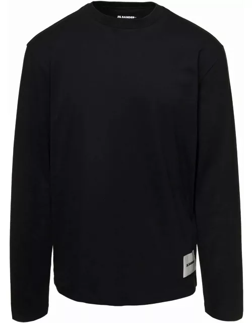 Jil Sander Set Of Three Black Long Sleeve T-shirts With Logo Patch In Cotton Man