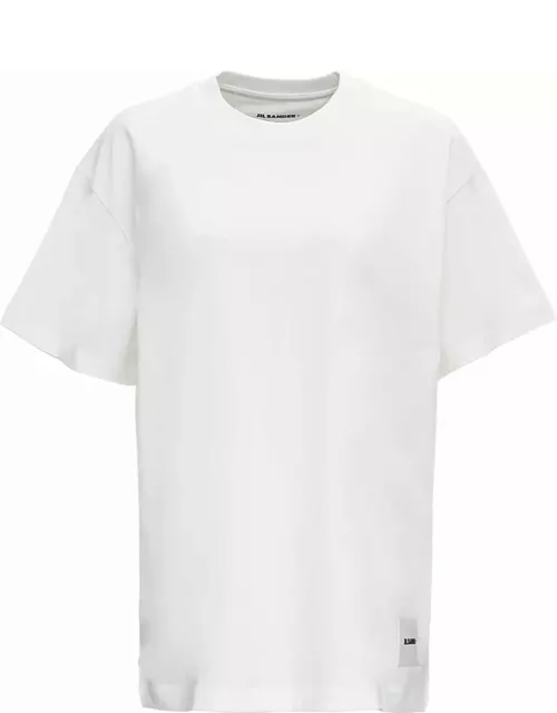 White T-shirt Three-pack In Cotton With Logo Patch At The Bottom Jil Sander Man