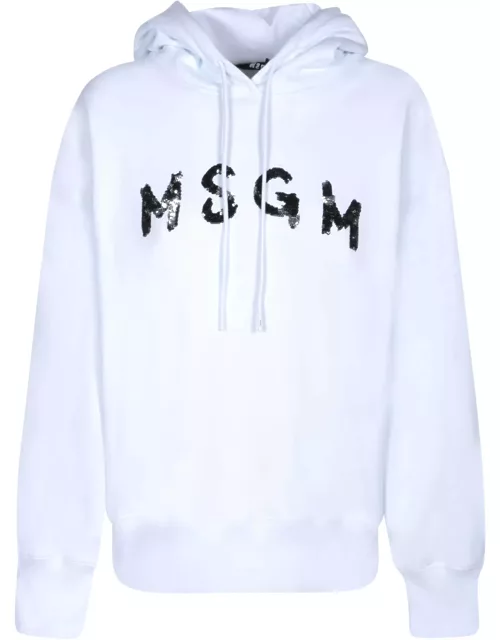 MSGM Rhinestone-covered Logo White Hoodie
