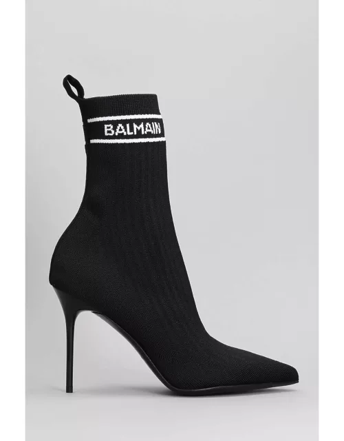 Balmain High Heels Ankle Boots In Black Polyester