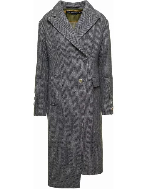Andersson Bell enya Grey Asymmetric Double-breasted Coat With Herringbone Pattern In Wool Woman