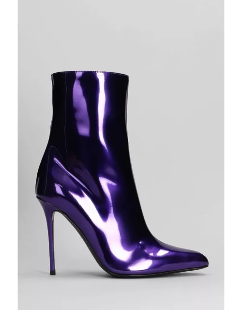 Giuseppe Zanotti Brytta High Heels Ankle Boots In Viola Patent Leather