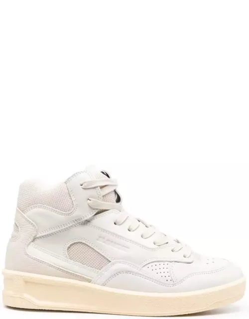 Jil Sander Beige High-top Sneakers With Leather Inserts And Embossed Logo In Canvas Woman