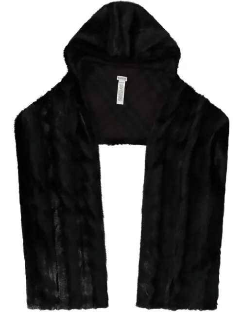 Burberry Black Scarf With Faux Fur Hood