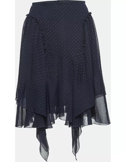 See by Chloe Navy Blue Dotted Chiffon Asymmetrical Skirt