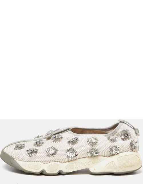 Dior White Embellished Mesh Fusion Sneaker