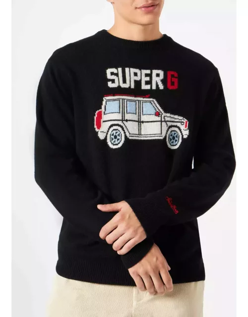 MC2 Saint Barth Man Black Sweater With Super G Print