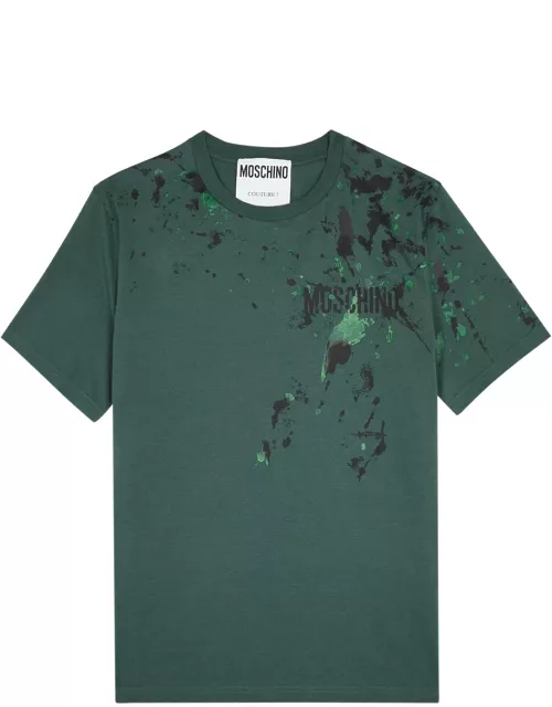 Moschino Paint-splatter Logo-print Cotton T-shirt - Turquoise