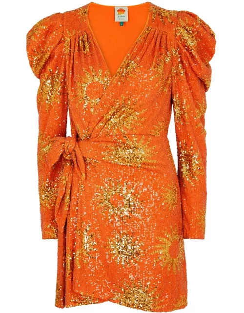 Farm Rio Sunny Mood Sequin Mini Dress - Orange - S (UK8-10 / S)