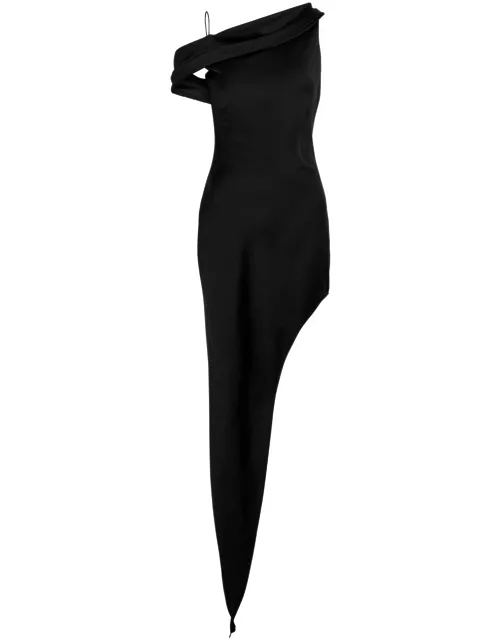DE LA Vali Chelsea Asymmetric Satin Maxi Dress - Black - 8 (UK8 / S)