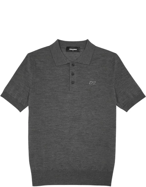 DSQUARED2 Logo-embroidered Wool Polo Shirt - Grey