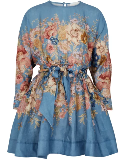 Zimmermann August Floral-print Linen Mini Dress - Blue - 1 (UK 10 / S)