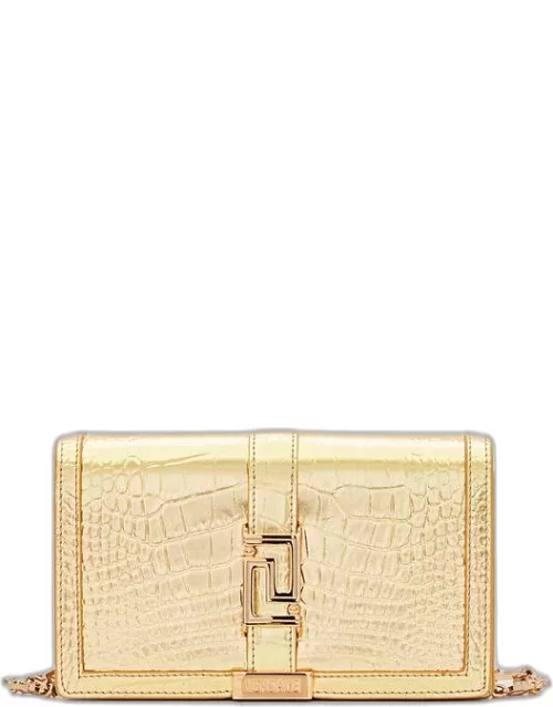 Versace Croco Laminated Leather Wallet Gold TU