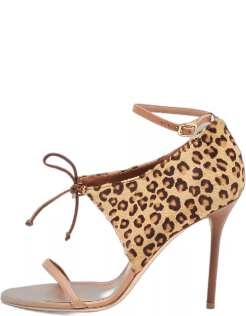 Malone Souliers Brown/Beige Calf Hair Ankle Strap Sandal