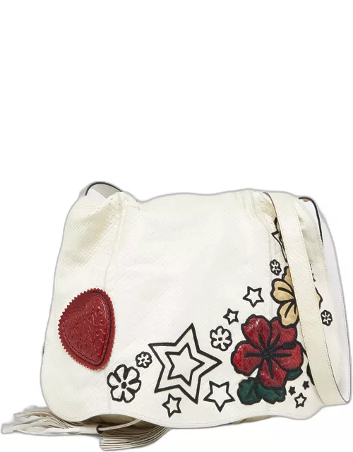 Gucci White Python and Leather Flower Tattoo Tribeca Messenger Bag