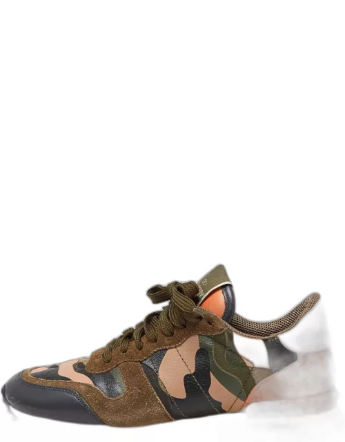 Valentino Multicolor Camo Print Canvas and Leather Rockrunner Sneaker