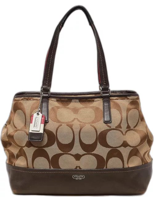 Coach Brown/Beige Signature Canvas and Leather Hamptons Weekend Tote