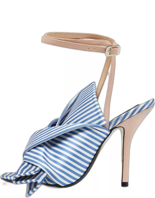 N21 Tricolor Striped Satin and Leather Knotted Ankle Strap Sandal