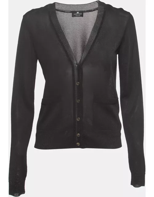 Elisabetta Franchi Black Lurex Knit Button Front Cardigan