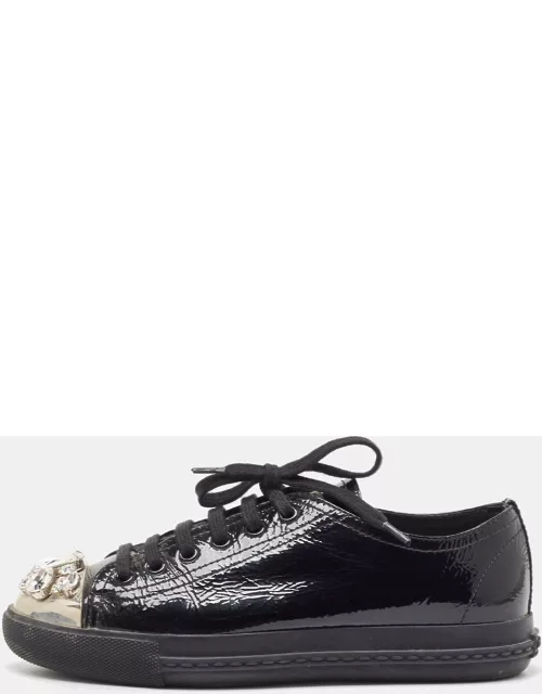 Miu Miu Black Patent Leather Crystal Studded Sneaker