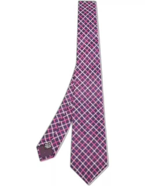 Boss by Hugo Boss Purple/Pink Check Patterned Silk Tie