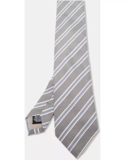 Boss By Hugo Boss Grey Diagonal Striped Silk Tie